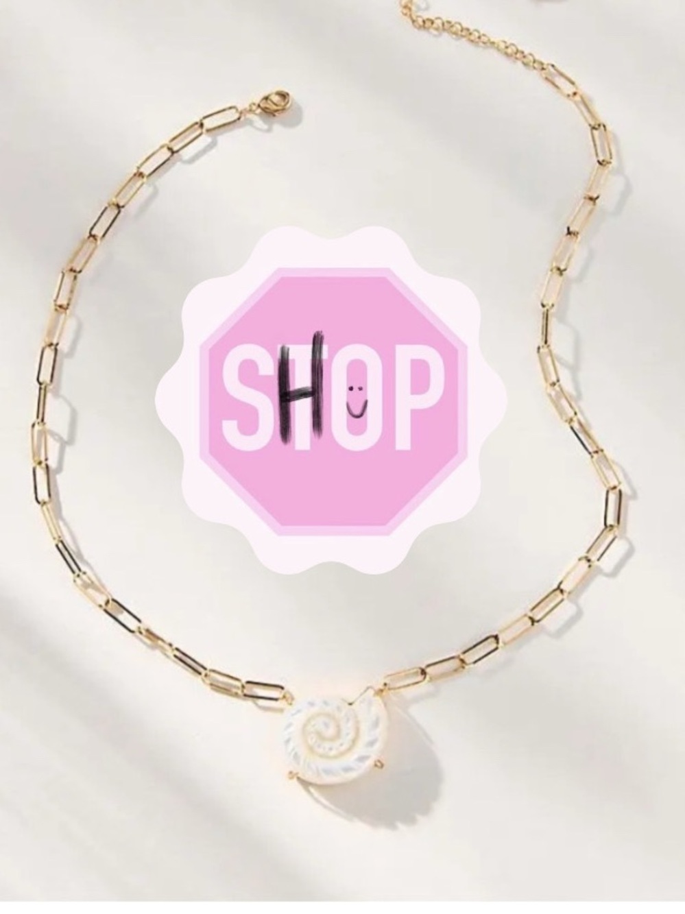Anthropologie Serefina Paper Clip Pearl Shell Necklace Adjustable Gold SOLD OUT